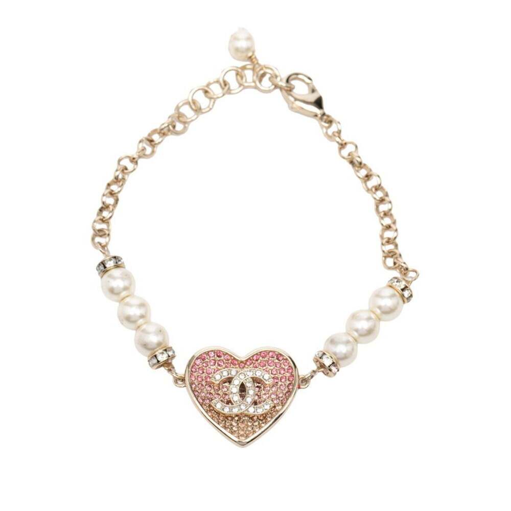 CHANEL Authentic Pink Pearl Logo Charm Bracelet - Picture 2 of 8